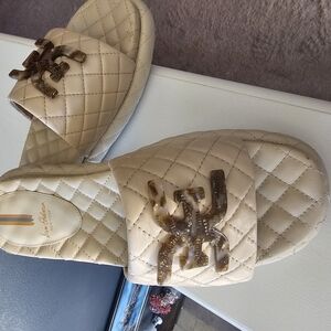 Quilted Beige Slide Sandals